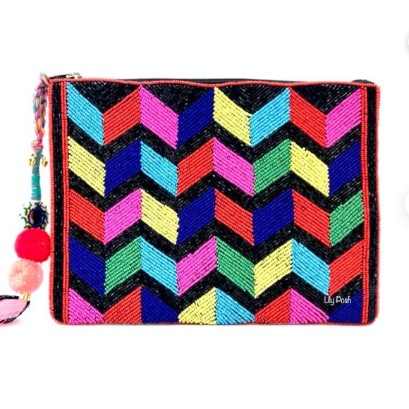 Alameda Handbags - BOGO NWT Bright Beaded Chevron Tasseled Alameda Clutch